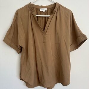 Mable Brown Flutter Sleeve Blouse with Mandarin Collar